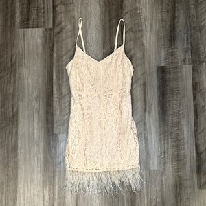 Gianni Bini Blush Lace Dress with Feather Accent Trim - Small
